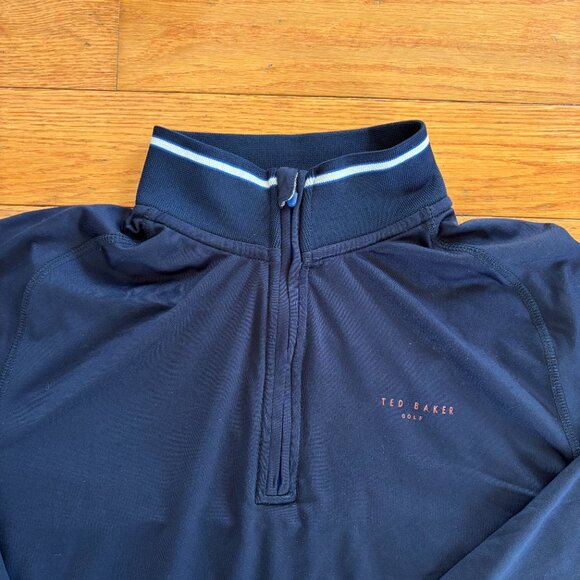Ted Baker Performance Long Sleeve 1/4 Zip Golf Pullover Sweatshirt Mens L Blue - Picture 3 of 11